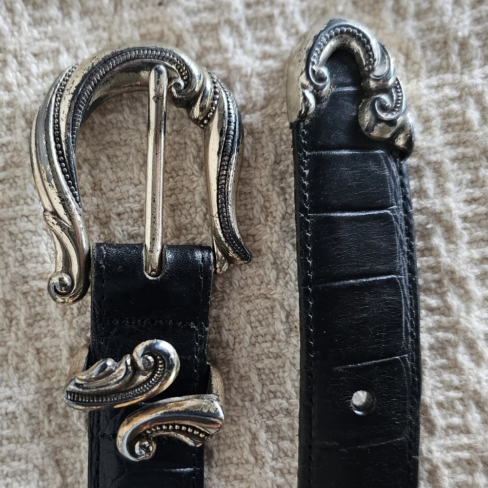 ☆ BRIGHTON Black Croc Print Belt, L